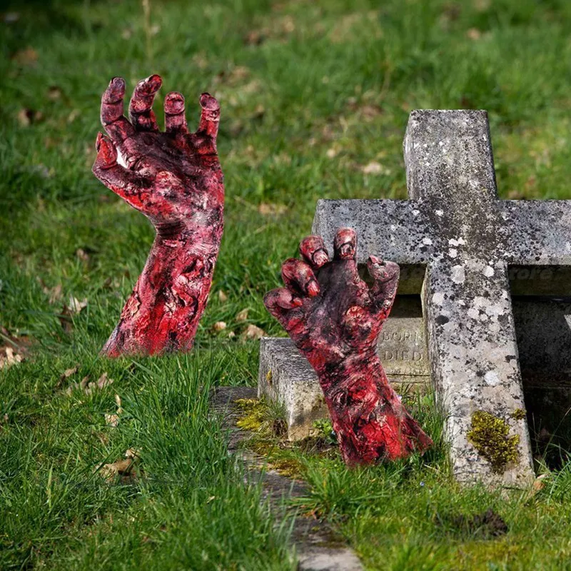 ‌Horror Halloween Prop Creepy Claw Lawn Decor with Nails Spooky Ground Sign for Haunted House Yard Trick Treat Displays