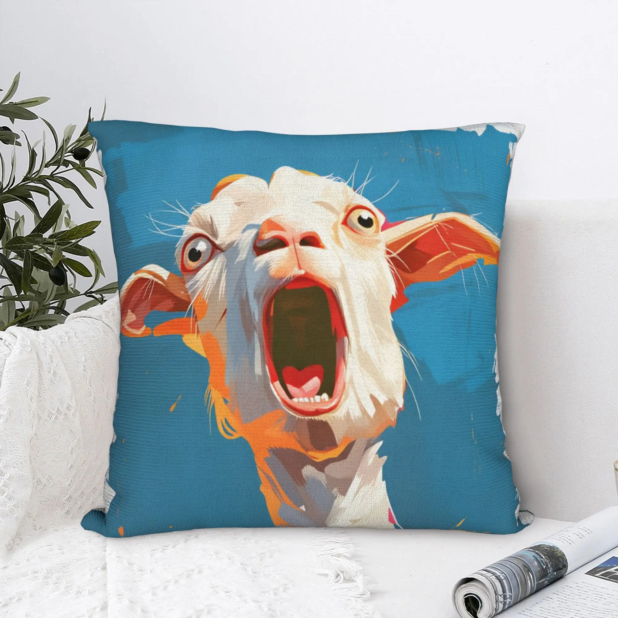 Screaming Goat Funny Meme Pillowcases  Retro Trendy Pillow Case For Living Room Sofa Comfy Pillow Cover