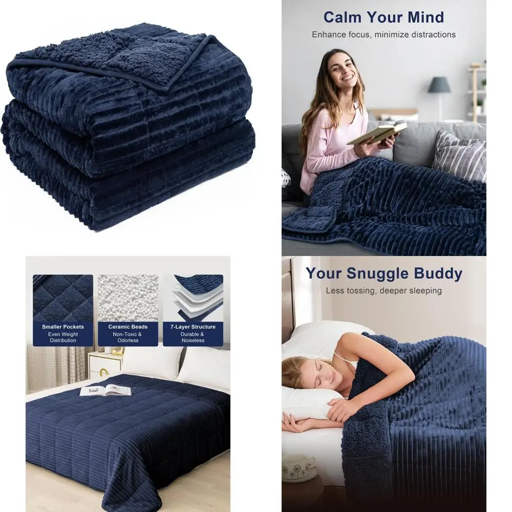

Adult Dual-Sided Sherpa Fleece Weighted Blanket, 15 lbs, Ribbed Stripes, Cozy Warmth for Couch or Full Size Bed