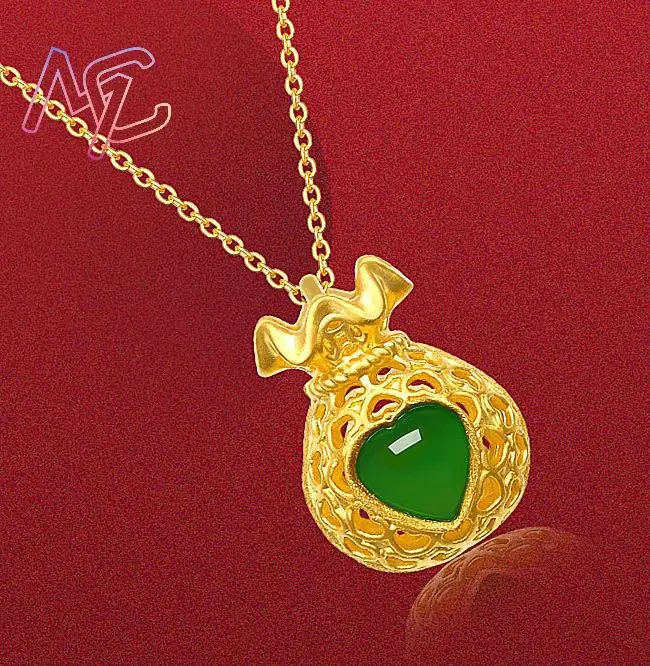 Zielony Naturalny Jadeit Szczęśliwy Wisiorek w Torebeczce Naszyjnik Akcesoria Modowe Amulet Prawdziwa Biżuteria Szczęśliwy Projektant Vintage Urok — zdjęcie 4