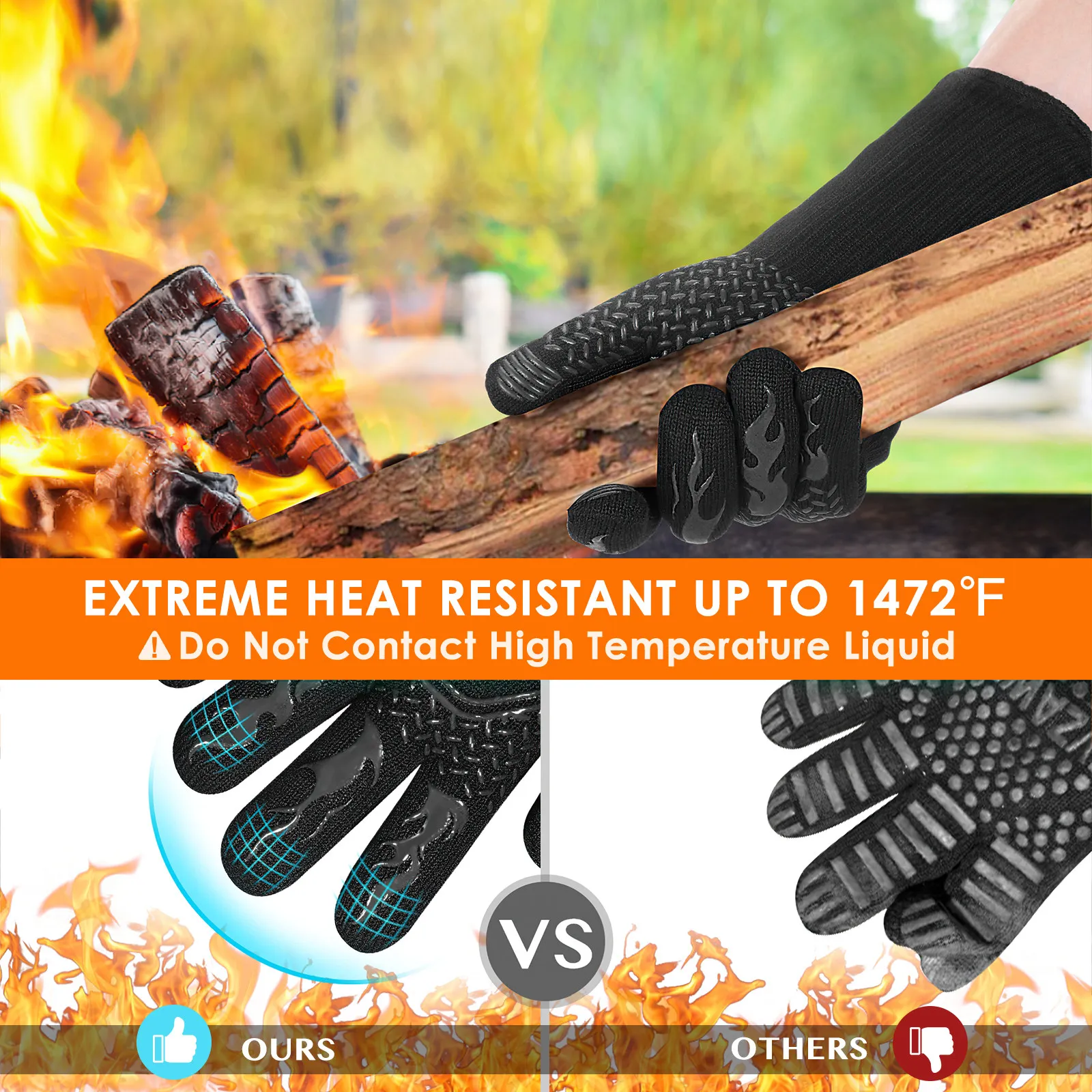 

1Pair Heat Resistant Oven Gloves High Temperature Silicone Bbq Grilling Gloves Black for Cooking Baking Non Slip