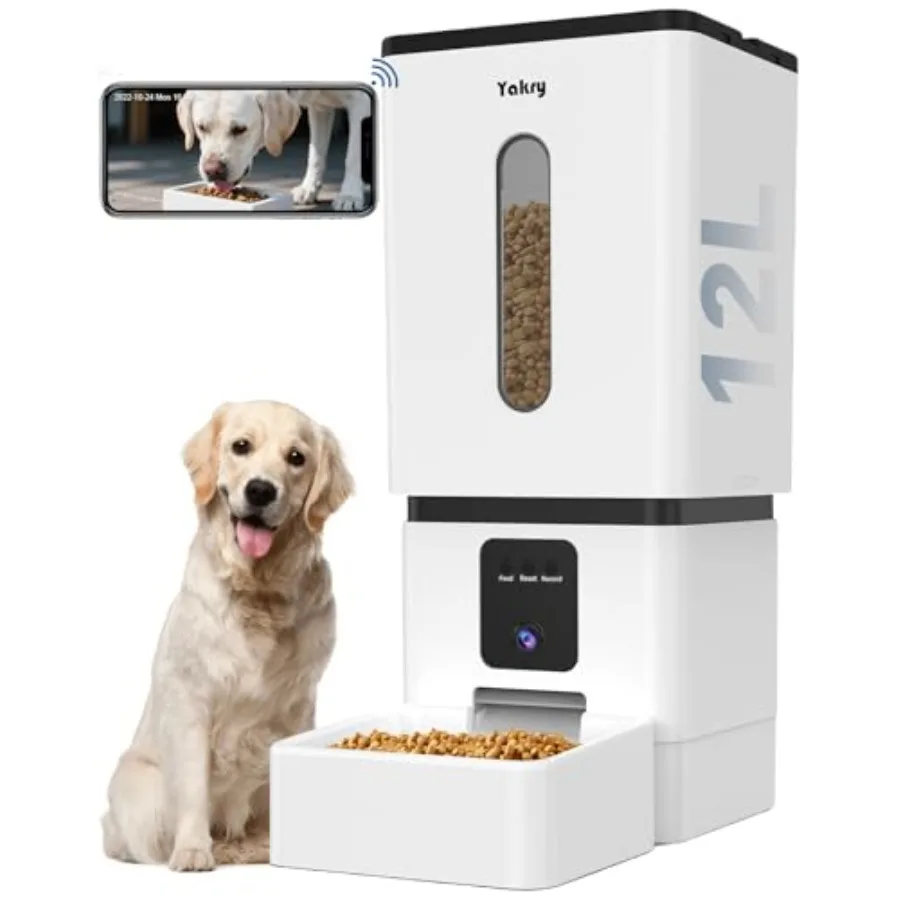 Automatic Dog Feeder Large Breed with Camera - 12L/50 Cups 5G WiFi App Control Dog Food Dispenser Easy Setup HD 1080P Video wit