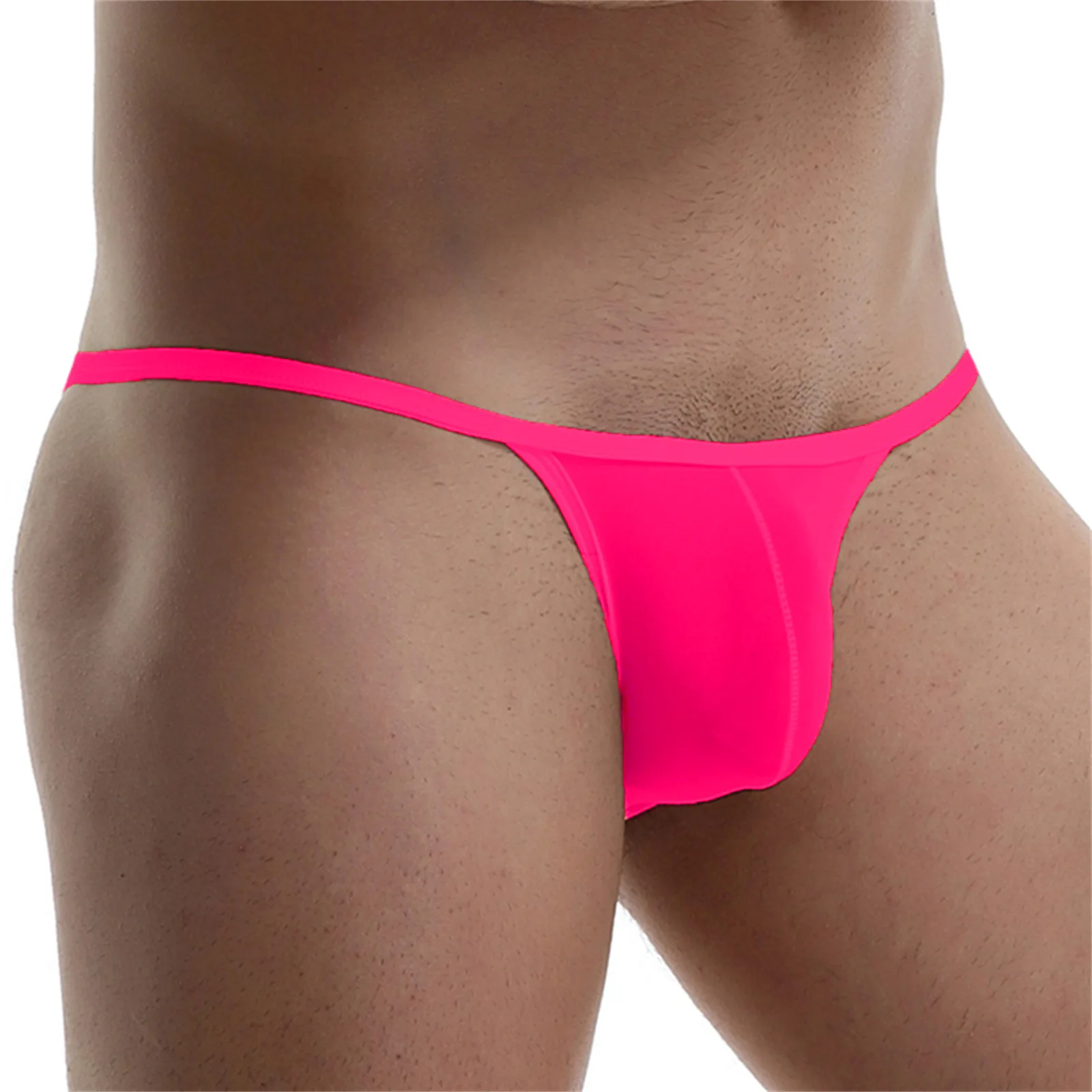 New Men\'s Sexy Revealing Buttocks Nylon Briefs Cool Ice Silk Low-Rise Underwear Bikini Pouch Panties U Convex Solid Mens Thongs