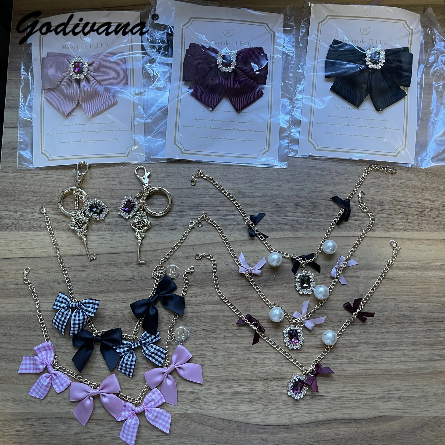 

Japanese Cute Plaid Bowknot Decorative Hanging Accessory Lolita Style Women Students Bag Charms Fashion Chain Bag Pendant