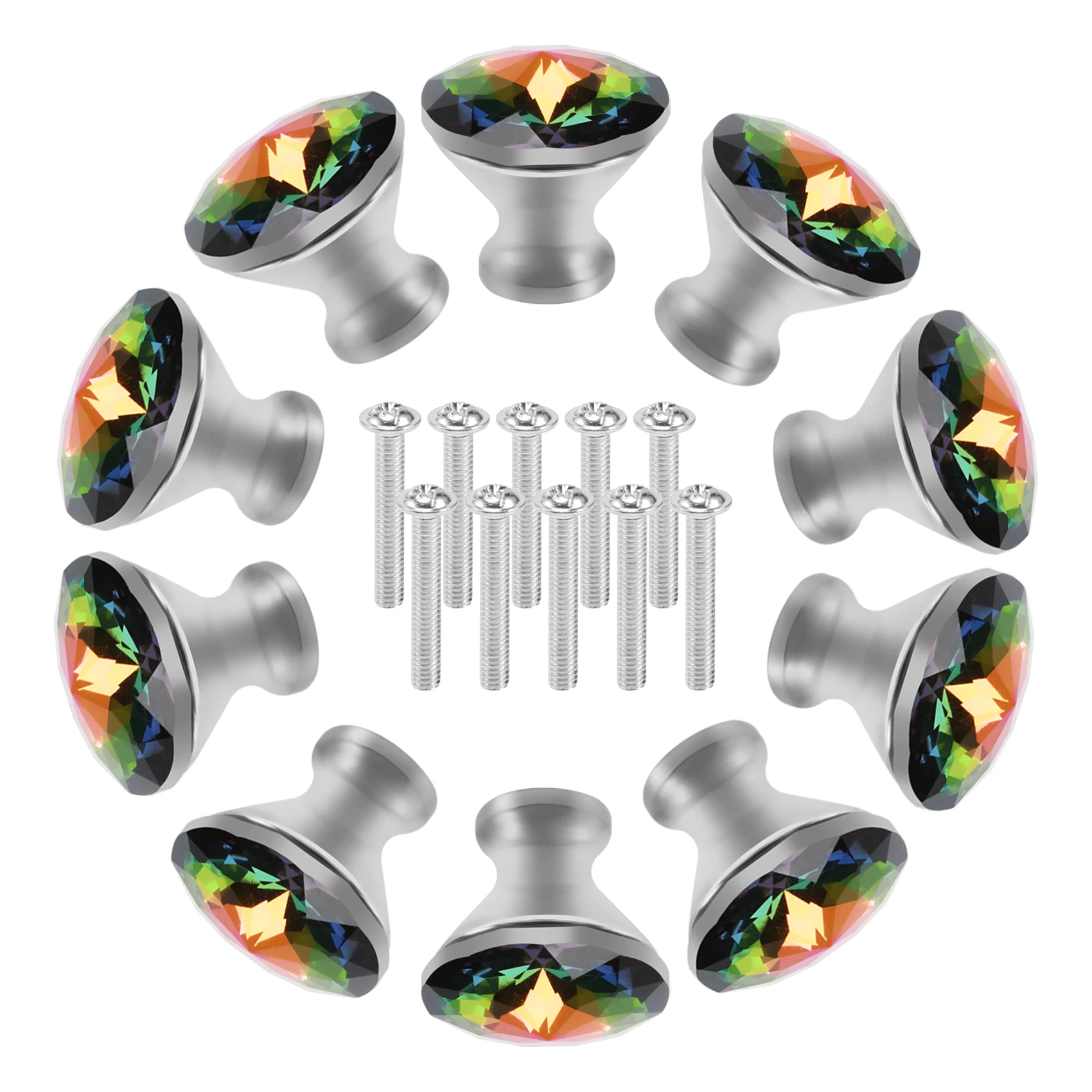 10PCS 30MM Colorful Crystal Knobs Glass Cabinet Knobs Drawer Pulls Handle for Home Cabinet Drawer and Dresser