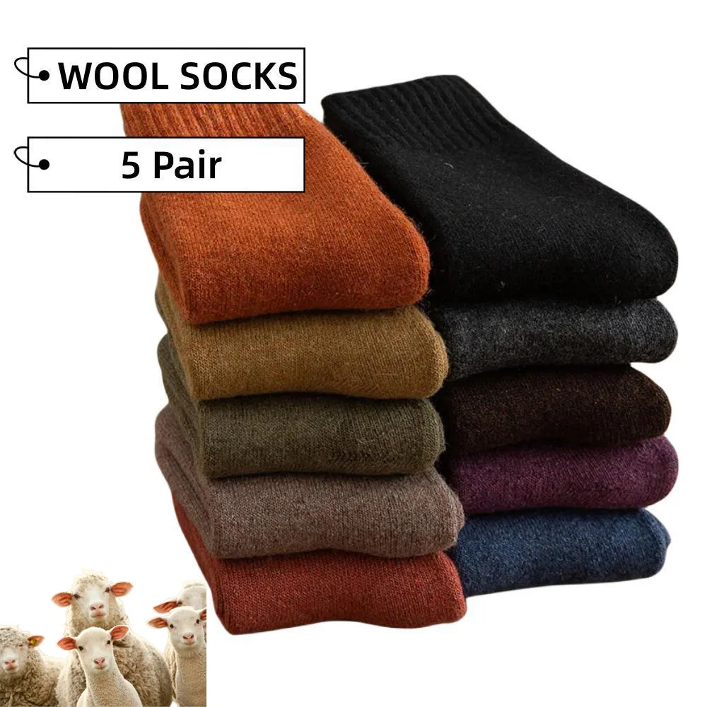 Winter Women's Thick Warm Solid Color Wool Harajuku Retro Cold Resistant Fashion Casual Cashmere Socks 5 Pair