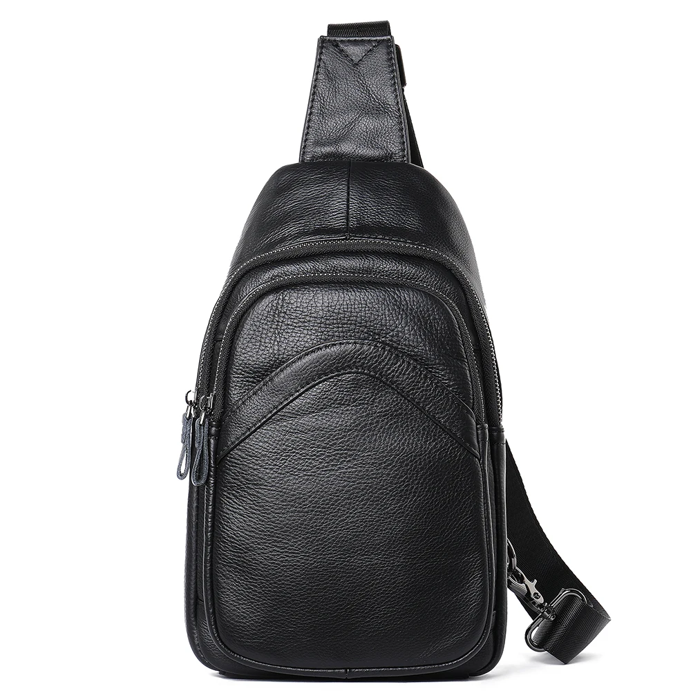 

Men's Chest Bag Cowhide Wear-resistant Multi-functional Zipper Sports Casual Fashion Functional Bag