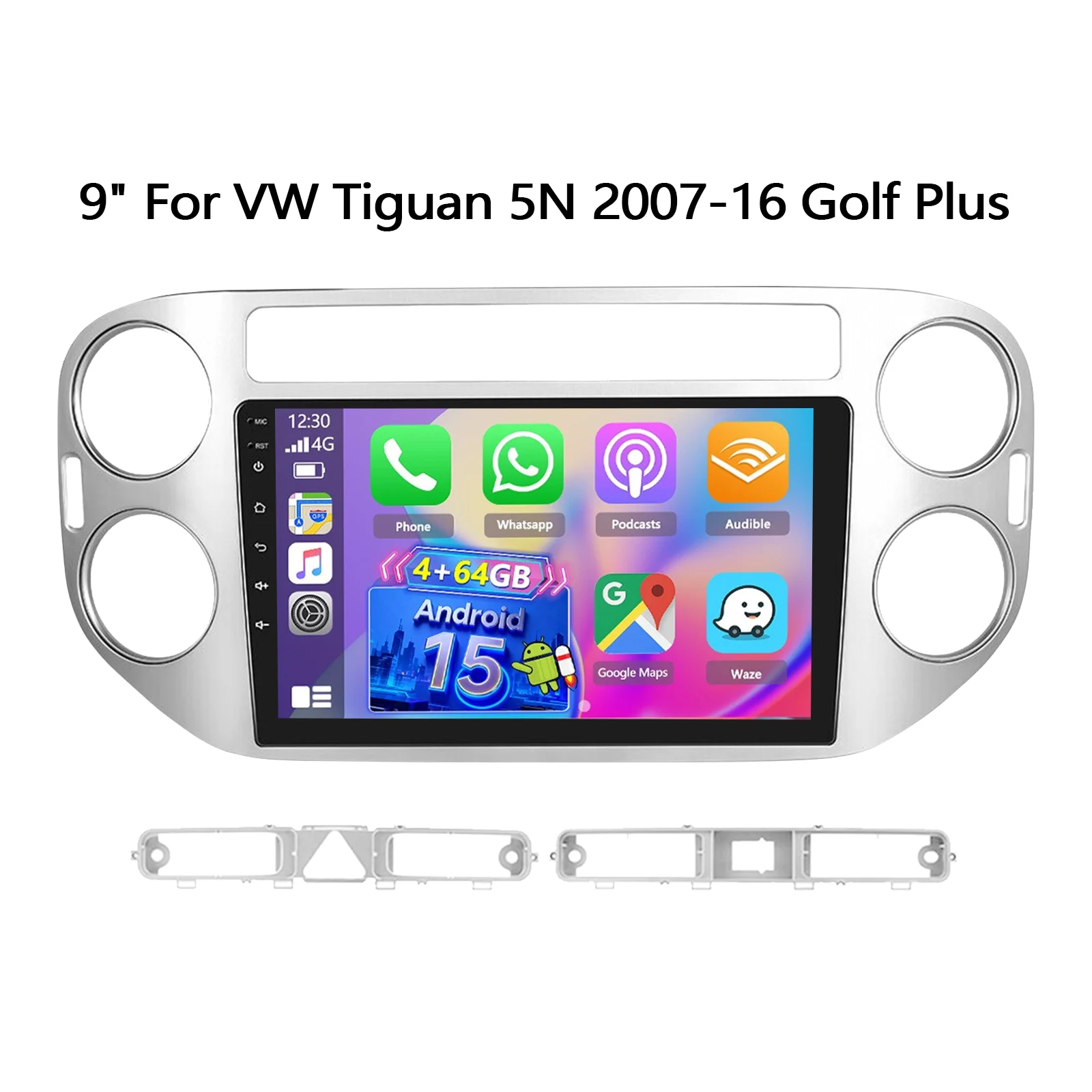 ESSGOO 9-Zoll Android 15 2+32G/4+64G Kabelloses Carplay Android Auto für VW Tiguan 5N 2007-16 Golf Plus 2004-2013 Autoradio GPS-Navigation Bluetooth FM SWC Wifi ASP RDS Mirror Link IPS Touchscreen