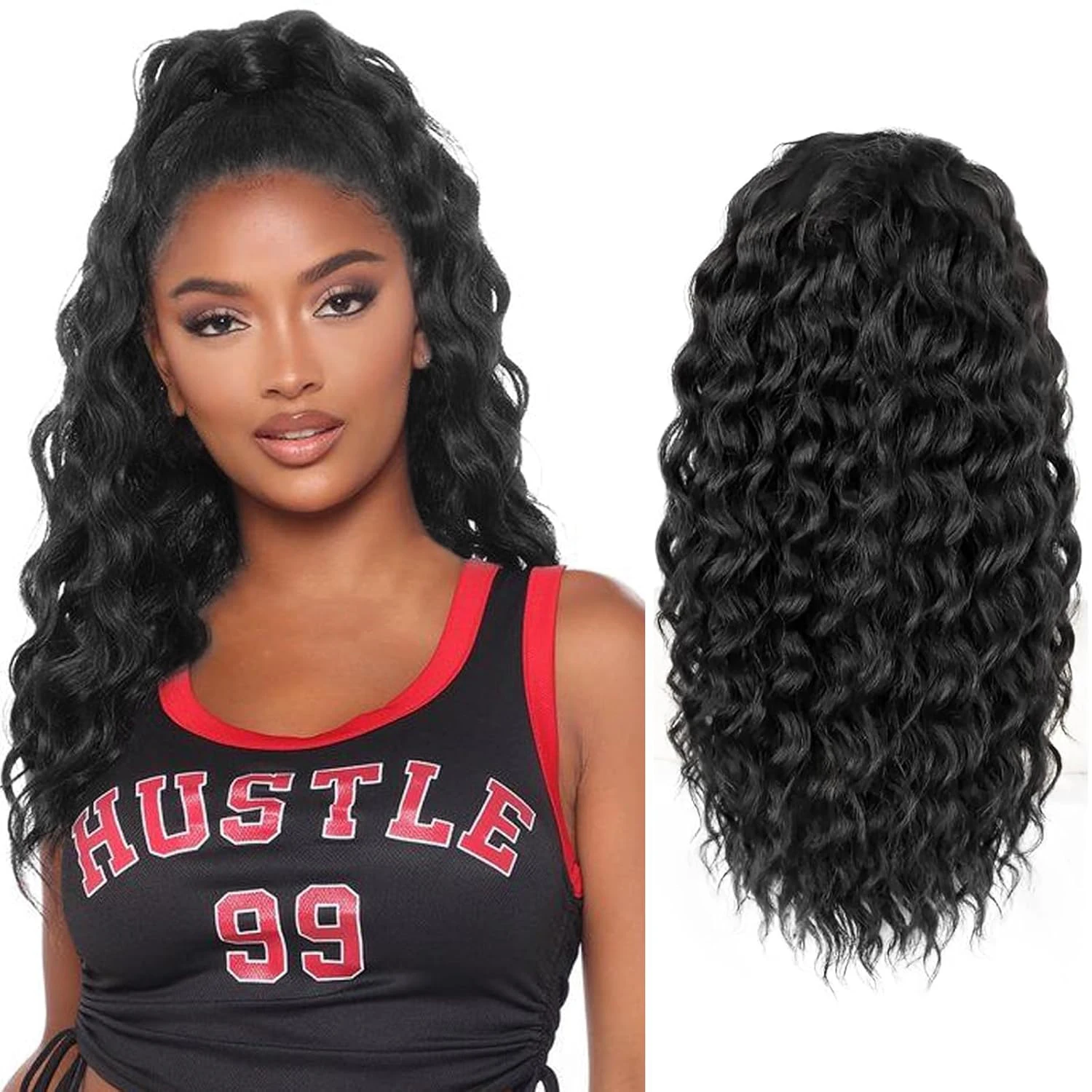 

Накладной кудрявый хвост на шнурке для женщин, коричневый/черный, синтетический, на заколке, 14/18/22 дюйма