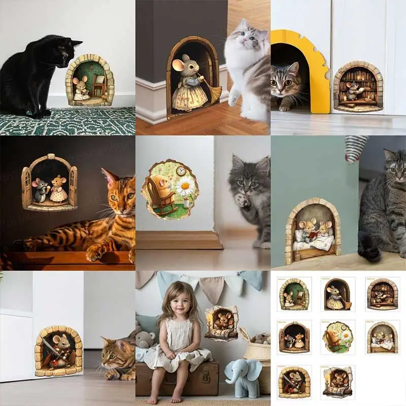 Creative Cartoon Mouse Hole Stickers Cute Little Mouse Waterproof Household Wall Decorative Self-Adhesive Stickers AA243