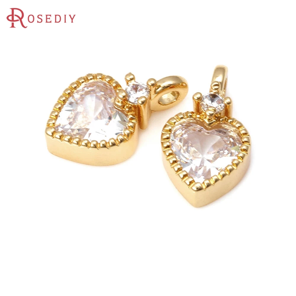 

10PCS 18K Gold Color Brass and Zircon Heart Charms Pendants High Quality Necklace Earrings Charms Jewelry Making Diy Accessories
