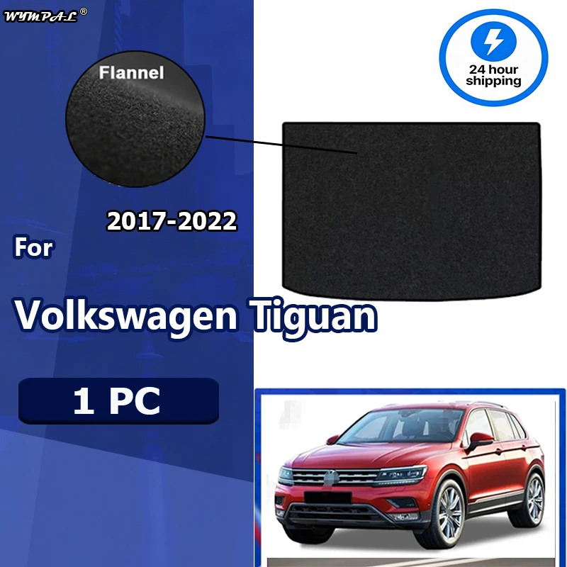 Flannel Rear Trunk Mat For Volkswagen Tiguan 2017-2022 Boot Cargo Liner Tray Trunk Luggage Floor Carpet Pads Black