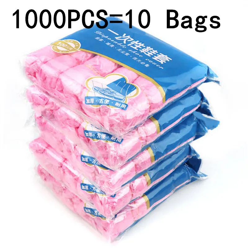 100/500/1000PCS Pink Disposable Waterproof Shoe Cover Plastic Non-slip Foot Cover Indoor Shoe Cover Home Use Plastic Shoe Cover