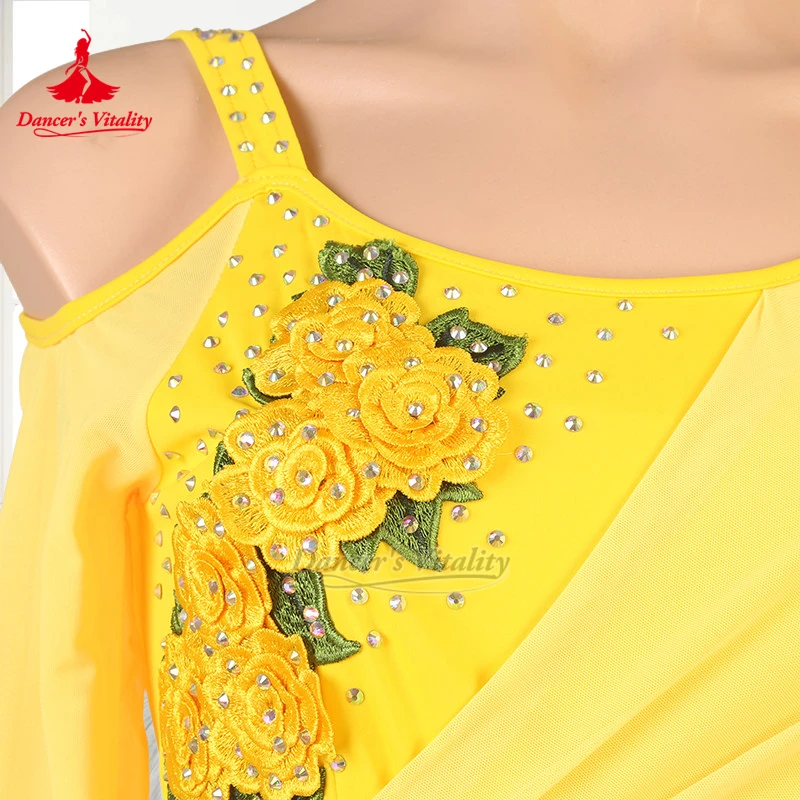 Social Dance Long Sleeves Dew Shoulder AB Stones Dress Dancer's Vitality Women Adult Waltz Foxtrot Art Examination Clothe Custom