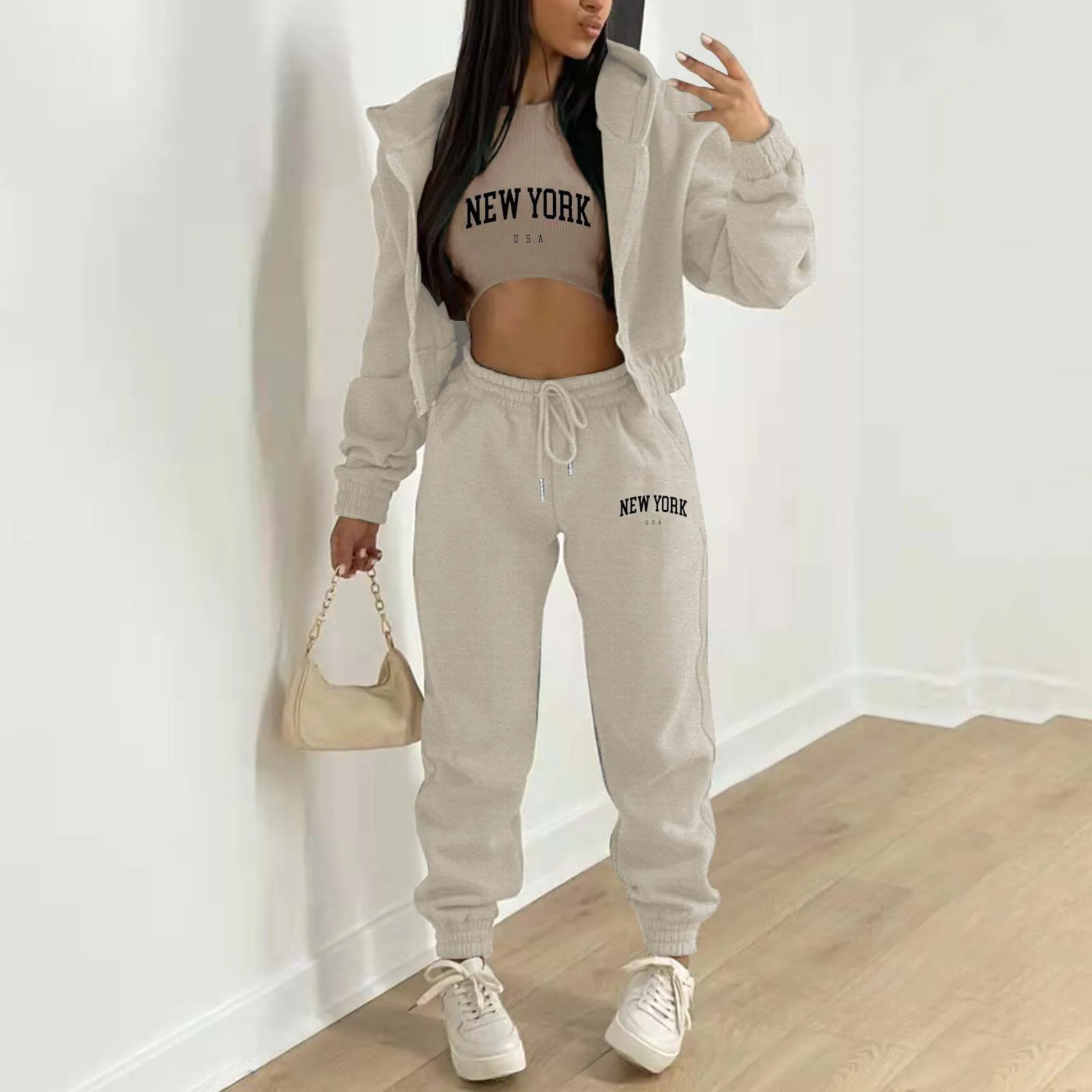 

Women's Velvet Sweatshirt Alphabet Print Hooded Athleisure Set (3-Piece Set) two piece sets womens outifits skirt sets