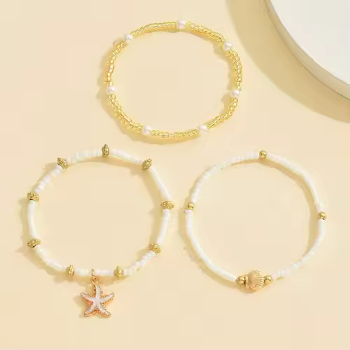 Summer Bohemian Style Starfish Shell Millet Bead Ankle Chain Three-Layer Set Beachy Elegant Foot Jewelry Accessory - Image 2