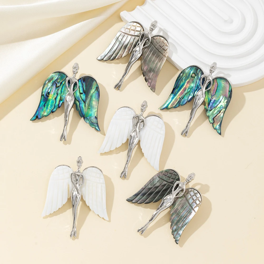 

Natural Inlaid Abalone Shell Black Mother-of-pearl Brooch Metal Angel Wing Pin Fashion Accessory for Men and Women Party Gift