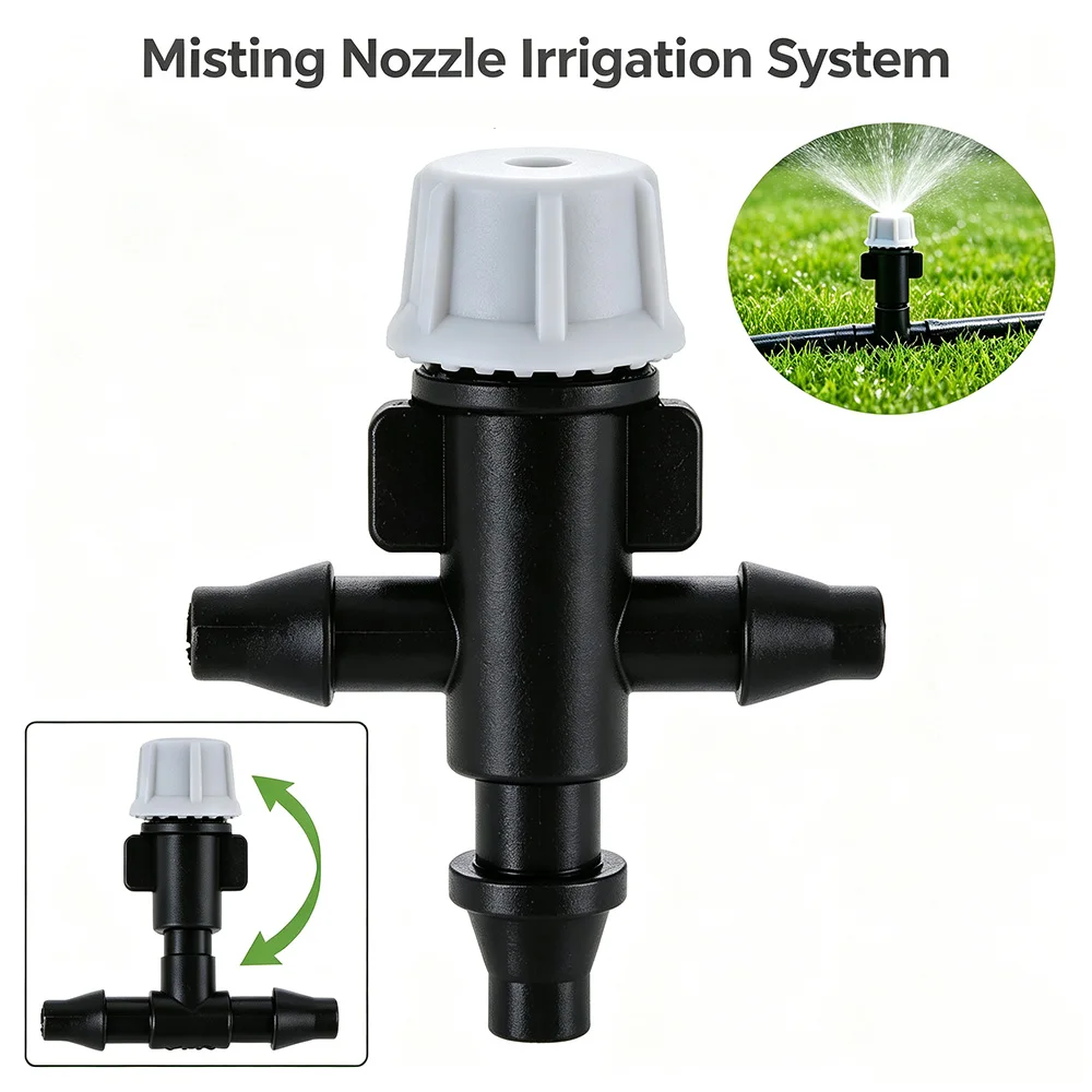 Garden Misting Nozzle 4/7mm Tee Connector Drip Irrigation Sprinkler Removable Cleanable Atomizing Spray Head for Greenhouse Yard