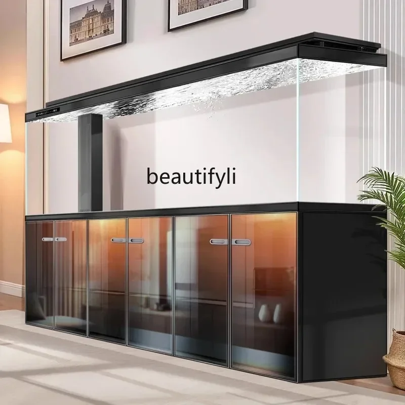 خزان أسماك عالي الجودة لغرفة المعيشة مع خزانة مرشح سفلي متكامل زجاج أبيض للغاية حوض سمك كبير H H