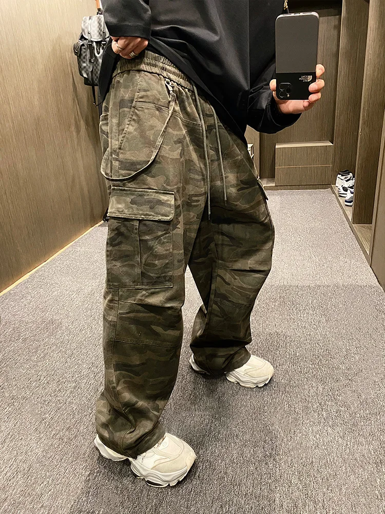 

American Retro Camouflage Work Pants Men's Multiple kets Wide Leg Hip Hop Casual Trousers Trendy Straight Leg Long Pants