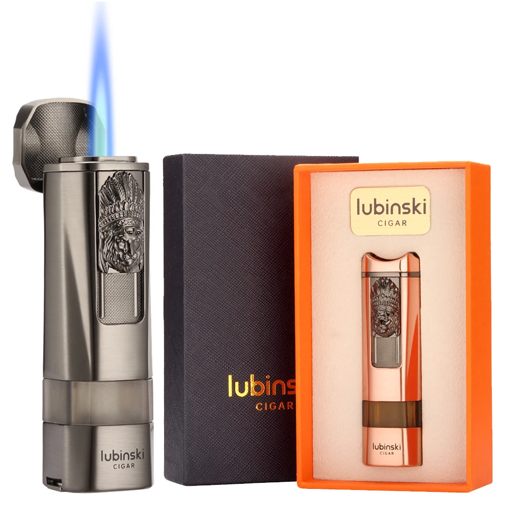 LUBINSKI Lighter Metal Windproof 1 Jet Lighters Torch Gas Portable Refillable Cigar Lighter With Gift Box