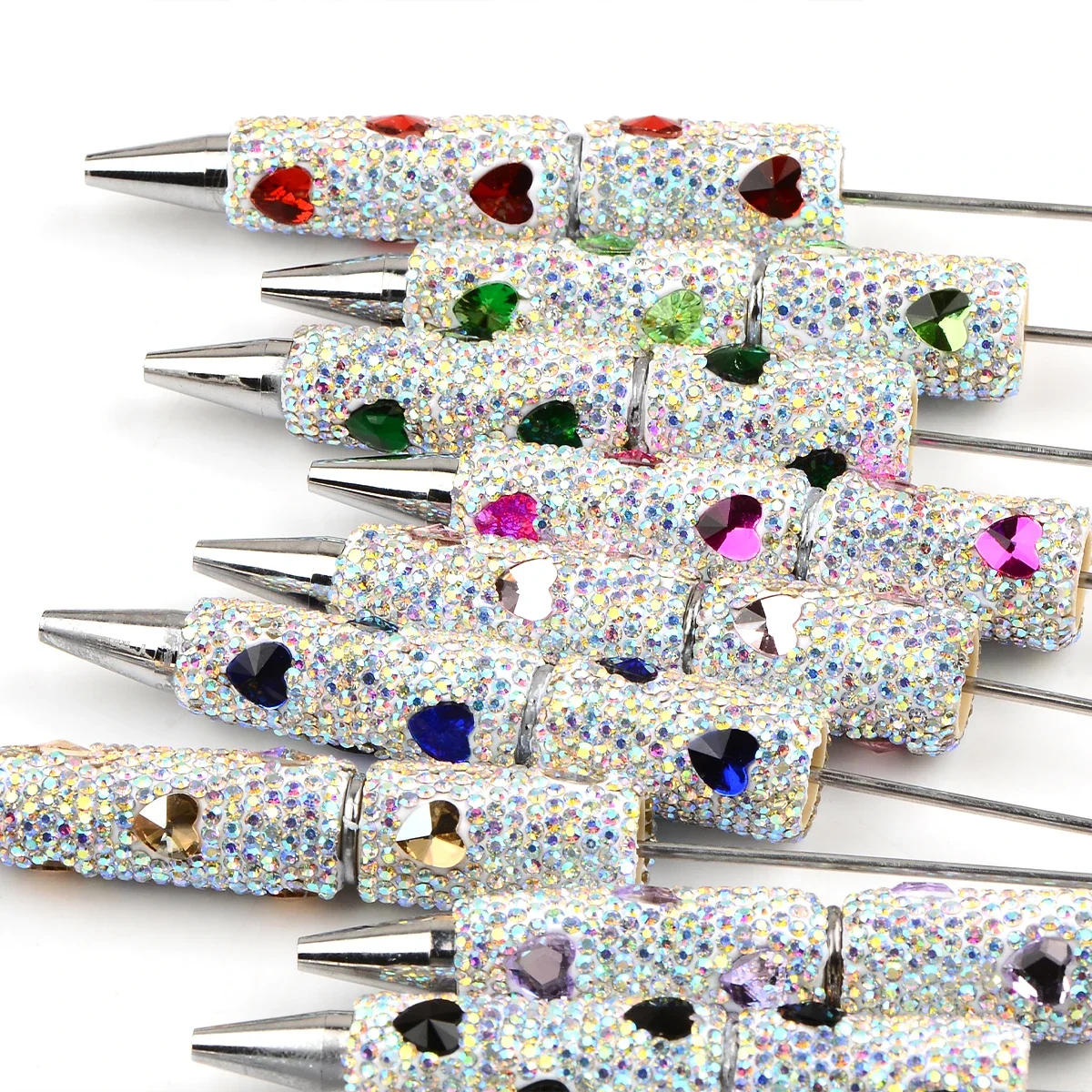 1pcs Heart Rhinestone Bead Pens Loose Spacer Beads DIY Crafts Jewelry Making Handmade White Creative Design Pen