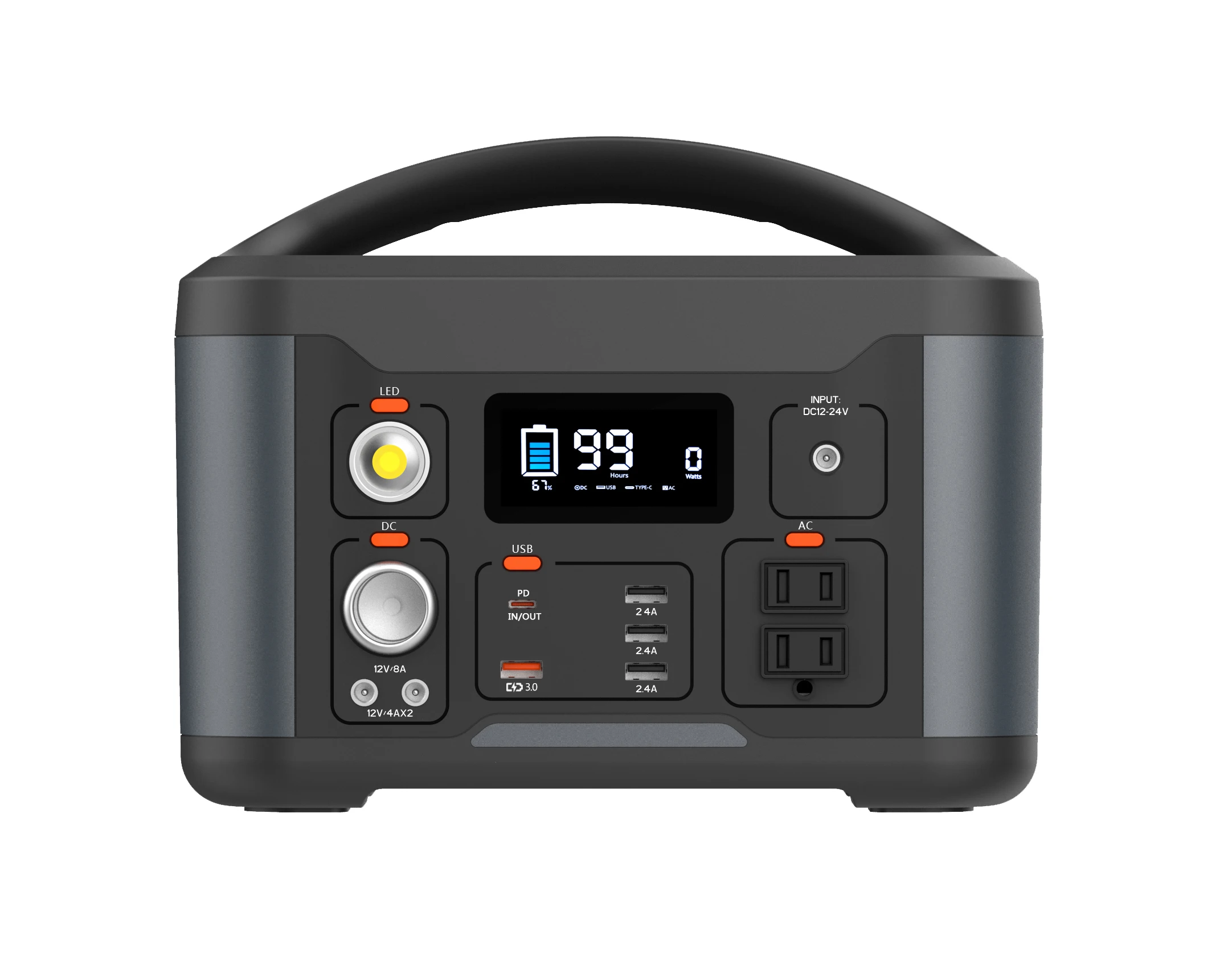High Power 640WH 600W Portable Power Station AC 110V Outlet Solar Charging 12V/24V DC USB Home Emergency Backup Power Generator