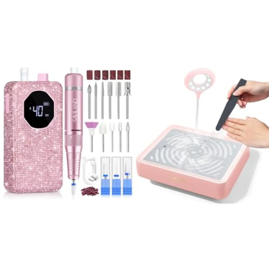 

Портативный набор для маникюра с алмазной насадкой, 40000 об/мин, перезаряжаемый, с лампой и пылесборником 40 Вт, для профессионального нейл-арта, черный