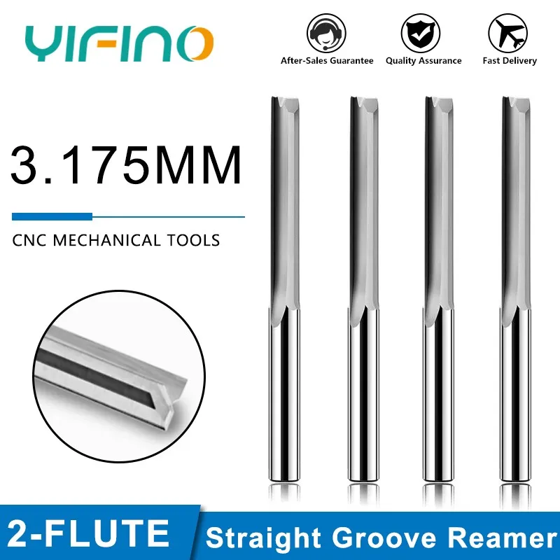 YIFINO 3.175mm 2-Flute Straight Shank Woodworking Milling Cutter Imported Tungsten Steel Carbide Straight Groove Endmill Tools