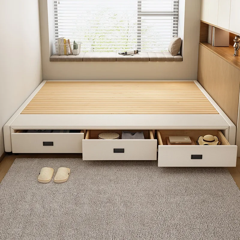 Small apartment storage storage bed, row skeleton bed frame without   tatami with drawers