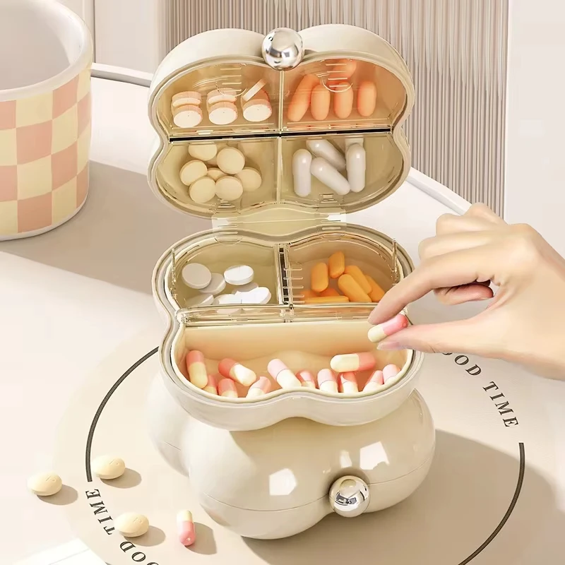 1/2pcs 7-Day Small Medicine Box Flower-Shaped Pill Organizer Powder Boxed Medicine Box for Daily Travel Medicine Storage Box