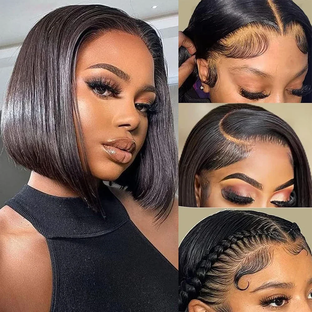 

Bob Wig Lace Front Wigs Pre Plucked with Baby Hair 180% Density Short Bob Wigs for Women Straight Bob Frontal Wigs Natural Black