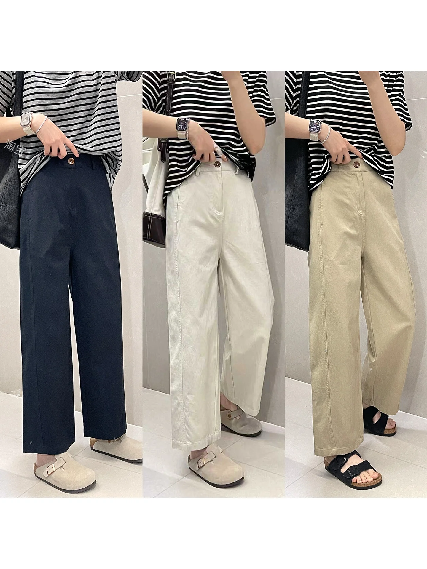 

Женские летние повседневные брюки с высокой талией из лиоцелла и хлопка, с эластичным поясом, в минималистичном стиле, свободные, прямые, укороченные (7/8)