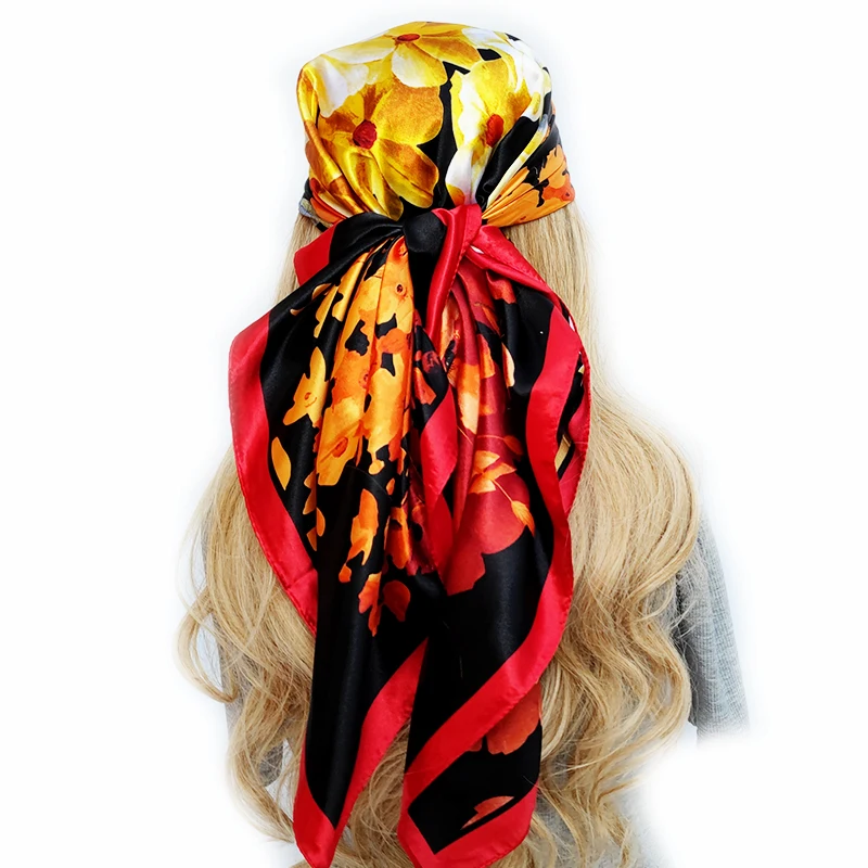 Women Luxury 90X90CM Silk Hijab 2023 Summer New Sunscreen Scarves Fashion Design Beach Headscarf Popular Model For Square Shawls