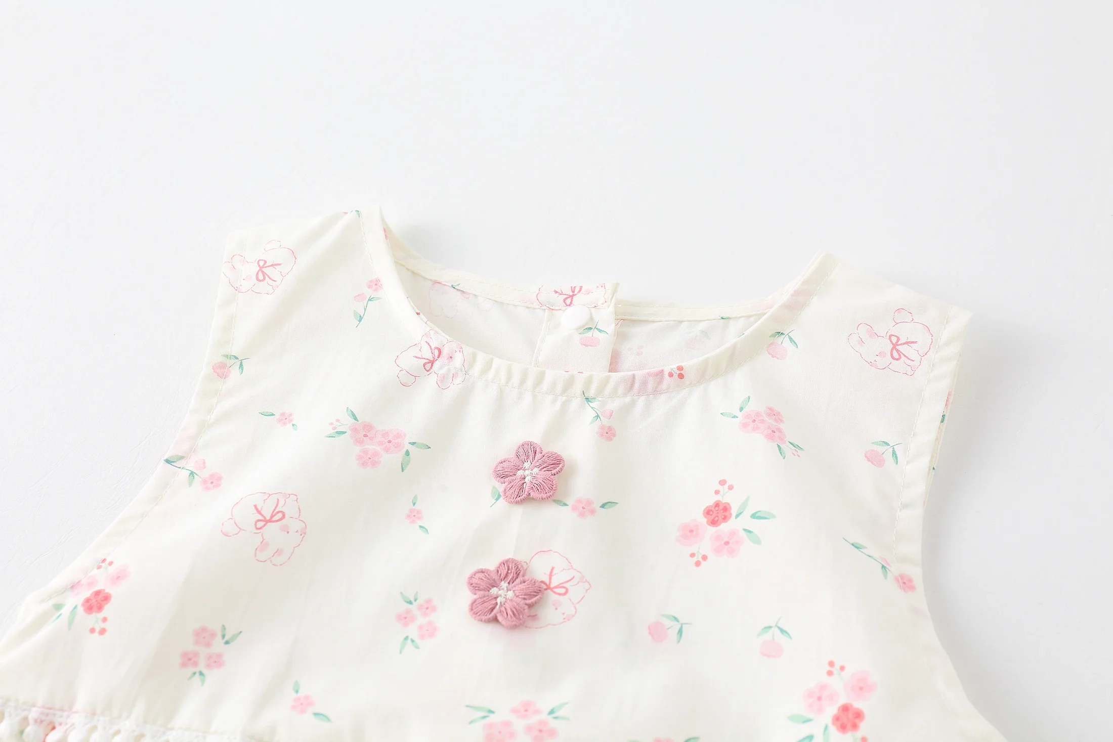 ملابس صيفية لعام 2025 قابلة للتنفس وحلوة للفتيات الصغيرات فئة 95% قطن - زي مثلث بدون أكمام مزين بالزهور مع قبعة #5