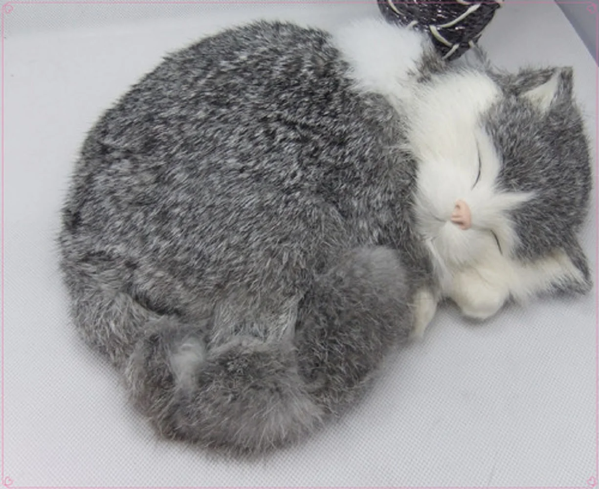 

creative simulation cat toy plastic& fur gray sleeping cat toy gift 25x21cm 1594