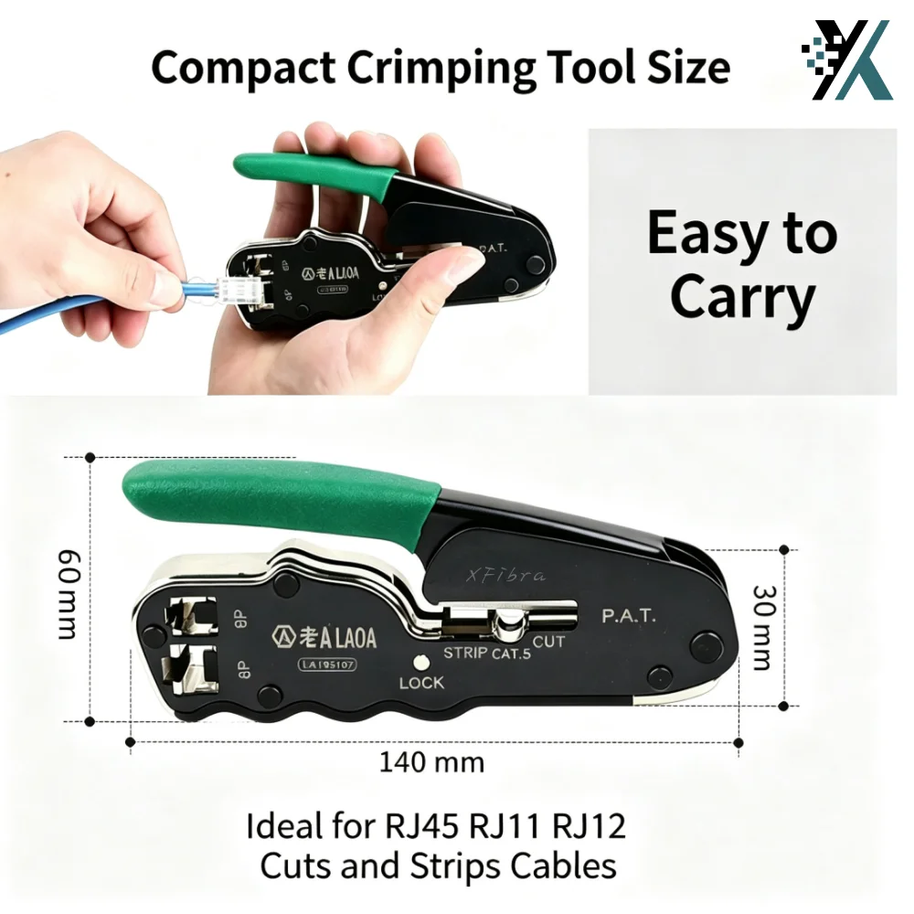 3‑in‑1 RJ45 Crimping Tool Portable Ethernet Network Crimper Wire Stripper & Cable Cutter for RJ45 RJ11 RJ12 Network Cable