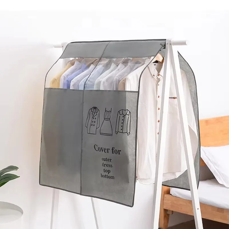 Khaki Gray Hanging Garment Bags for Closet Storage Jackets Coats Suits Clothes Rack Cover for Wardrobe Clothes Protector Covers
