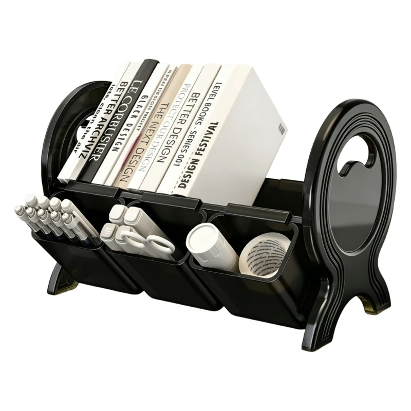 D5BB Slanted Bookend with Multiple Slots Pen Container For Pens Files And Book