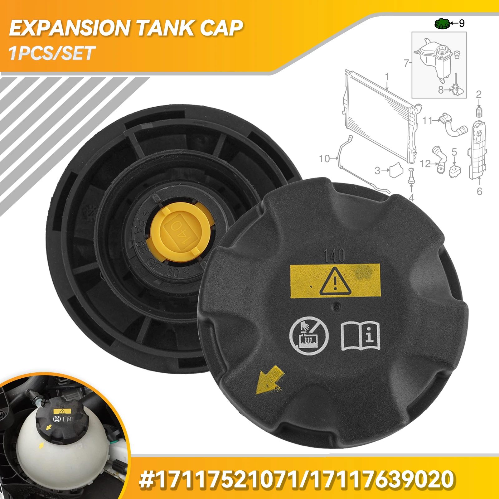 Expansion Tank Cap Coolant Recovery Radiator For BMW E70 E81 E82 E87 E88 E89 E90 E91 E92 E93 F10 F11 F01 17117521071 17117639020