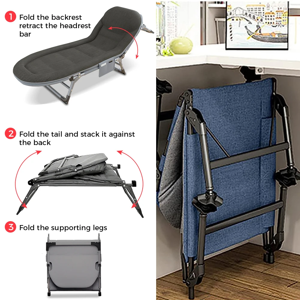 Pesca ao ar livre Dormir Cot com bolso lateral, Camping Anglers Chair, portátil reclinável Bedchair, 5 níveis ajustáveis