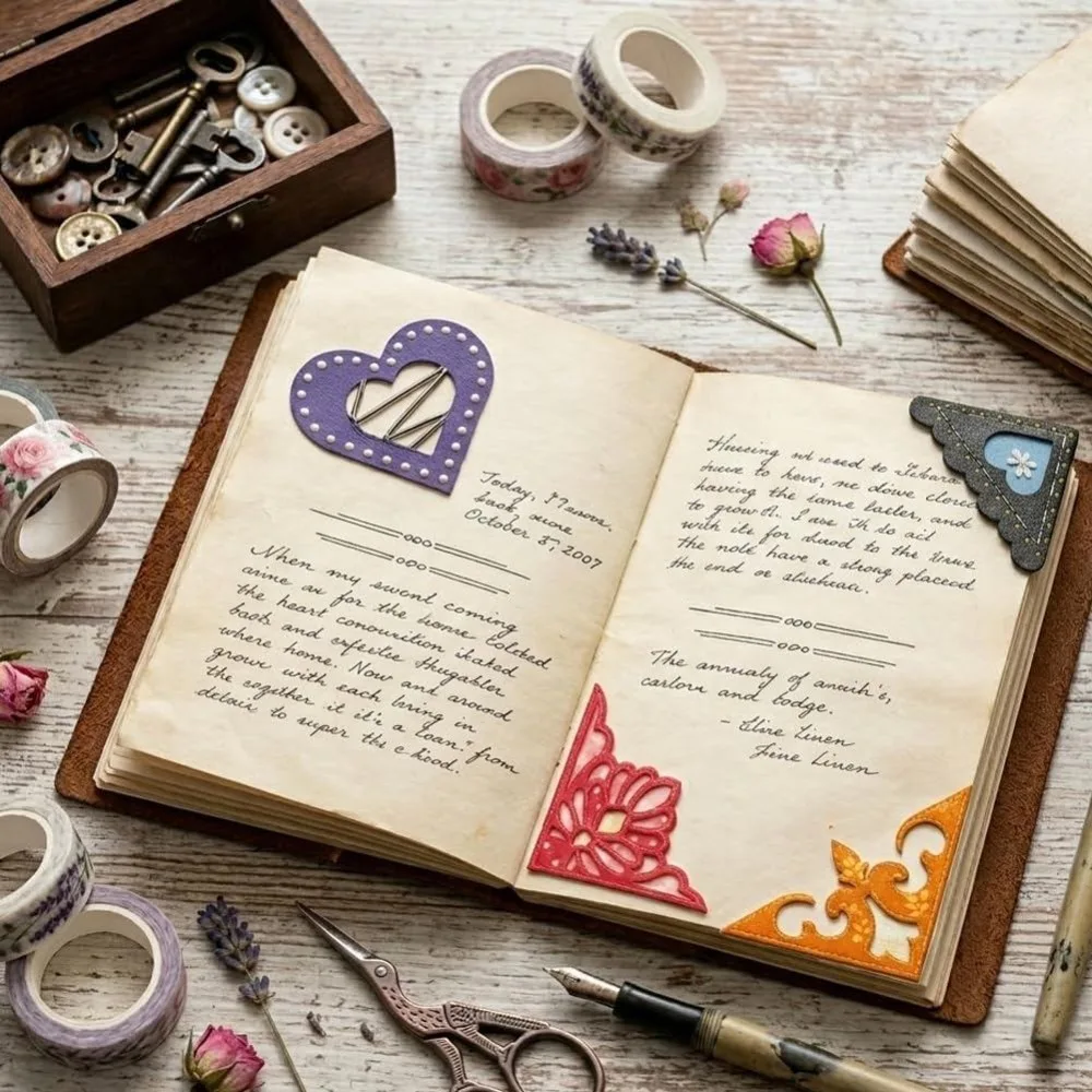 10Pcs Corner Bookmark Metal Cutting Dies Lace Corners Die Cut Photo Frame Embossing Stencils Decor Paper Crafts 4.72x4.72Inch