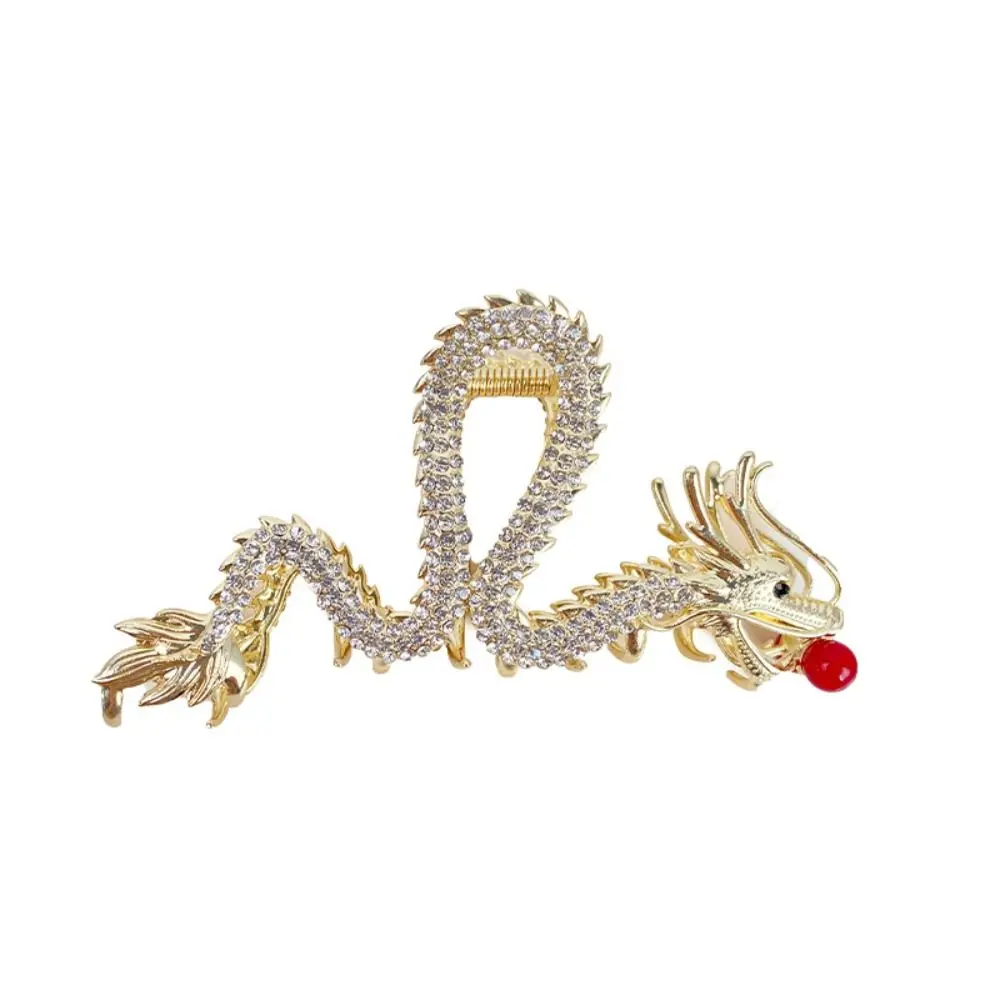 Cute Red Zodiac Dragon Hair Claw Cartoon New Year Headwear Animal Hair Clip Grab Clip Headdress Rhinestone Shark Clip Female