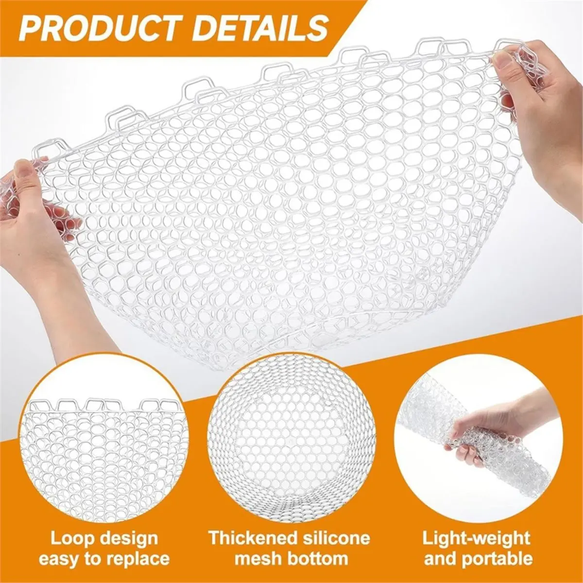 salego 2Pcs Rubber Fishing Net Replacement Netting Without Handle Fly Fish Landing Nets Bag Foldable Rubber Mesh White - view 5