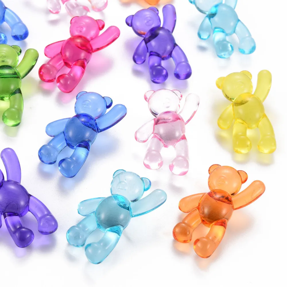 10PCS Transparent or Opaque Acrylic Beads Bear Mixed Color 37x28x13mm Hole: 2.5mm