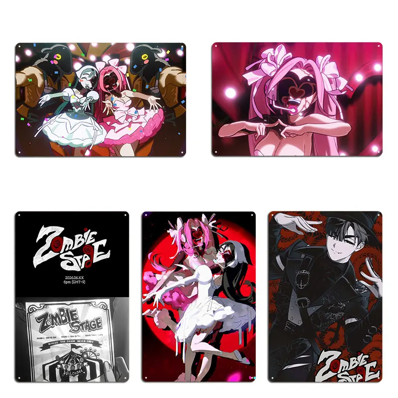 Anime Zombie Stage Metal Sign Print Rusty Wall Mural Design Classic  Zombie Funny Mizi Sua Tin Sign Poster