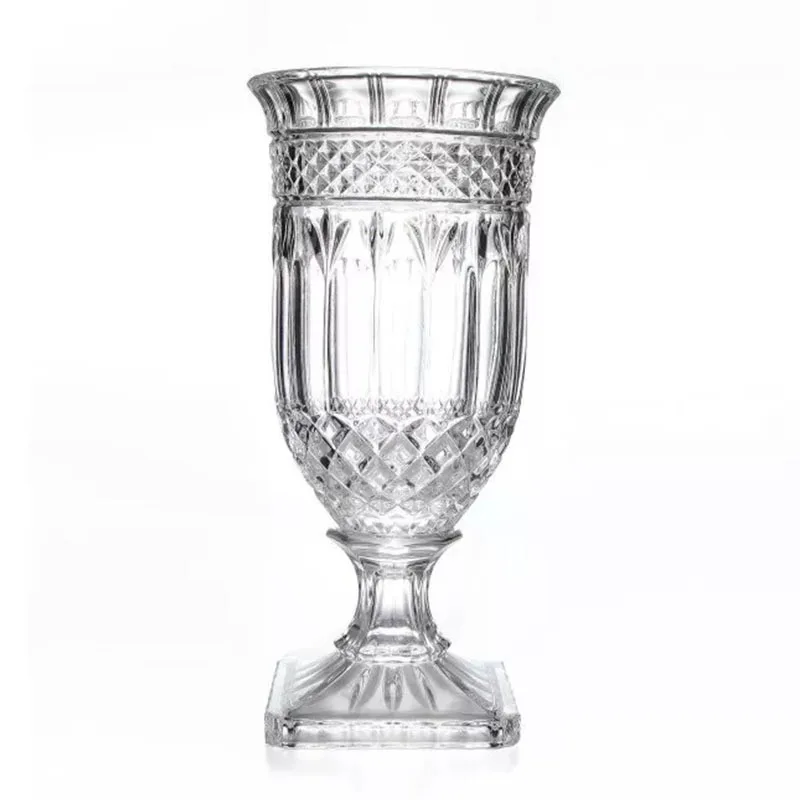 

Retro relief light luxury high-grade crystal transparent glass high-foot vase fresh flower arrangement water flower home d