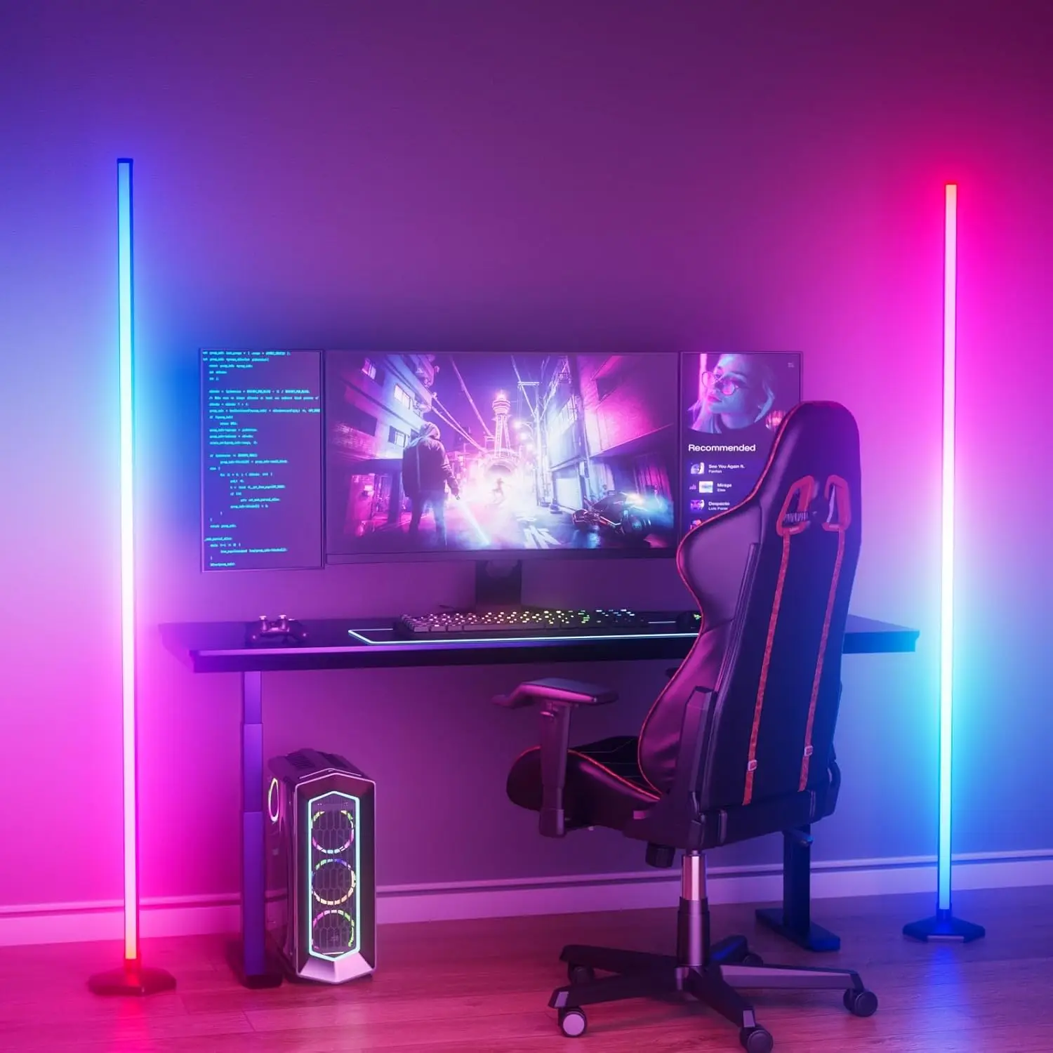 

Комплект из 2-х угловых RGB-светильников 65 дюймов с пультом ДУ и синхронизацией музыки, диммируемая светодиодная лампа для создания атмосферы в гостиной и для геймеров