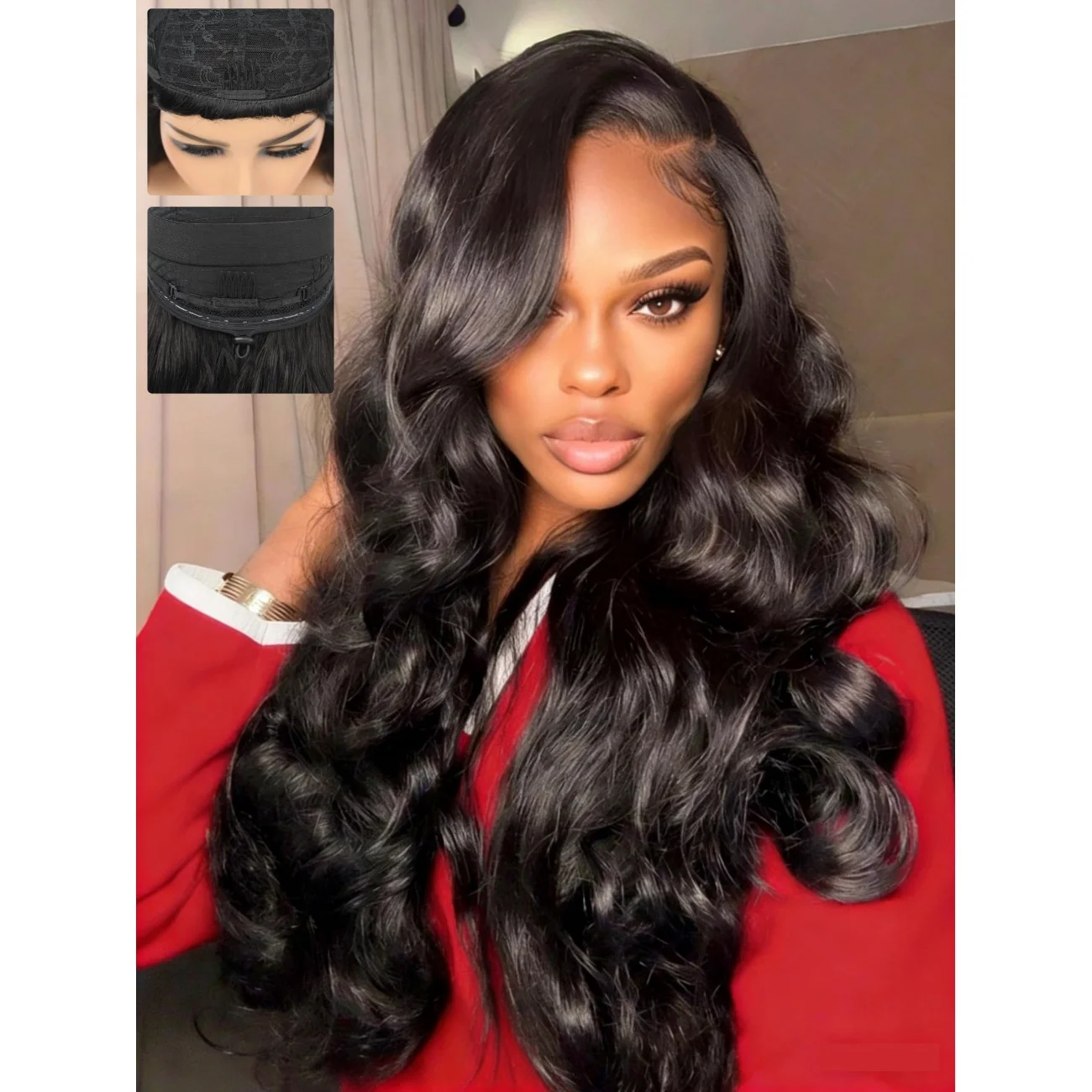 

Парик-полупарик Body Wave 3 в 1 с завязками, 220% плотность, без клея, без кружевной основы, легко надевается, безлипкий, из натуральных волос, простая установка.