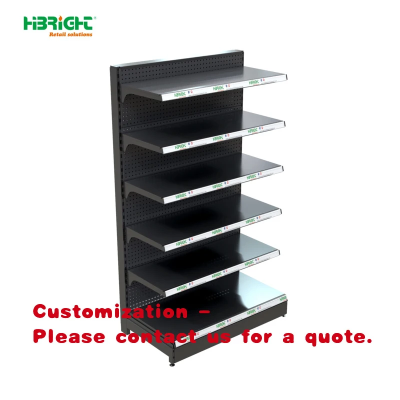 

custom.Single Side Black Steel Supermarket Display Rack-5-Shelf Durable Design